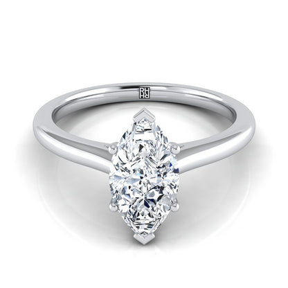 18K White Gold Marquise   Pinched Comfort Fit Claw Prong Solitaire Engagement Ring