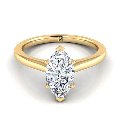 18K Yellow Gold Marquise   Pinched Comfort Fit Claw Prong Solitaire Engagement Ring