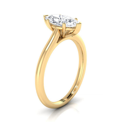 14K Yellow Gold Marquise   Pinched Comfort Fit Claw Prong Solitaire Engagement Ring