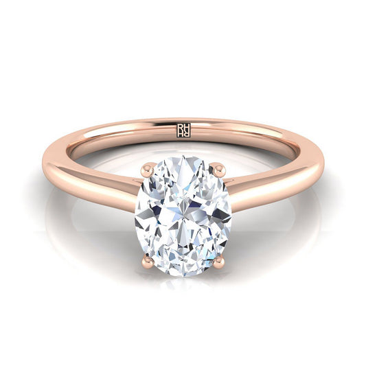 14K Rose Gold Oval  Pinched Comfort Fit Claw Prong Solitaire Engagement Ring