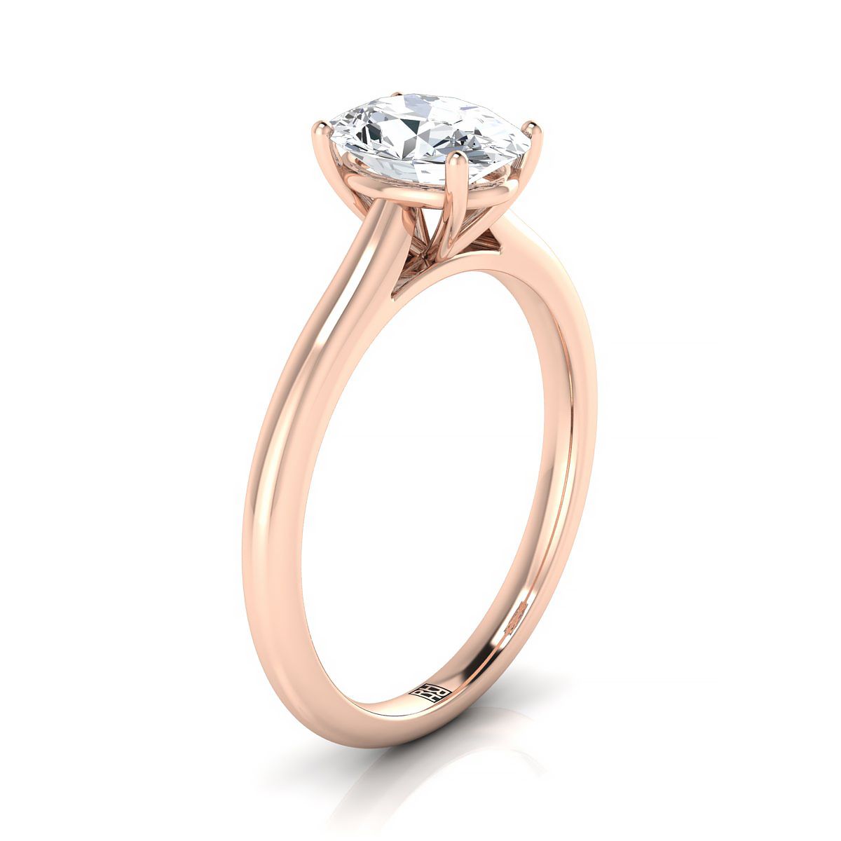 14K Rose Gold Oval Emerald Pinched Comfort Fit Claw Prong Solitaire Engagement Ring