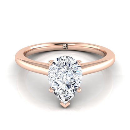 14K Rose Gold Pear Shape Center  Pinched Comfort Fit Claw Prong Solitaire Engagement Ring