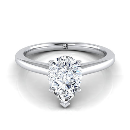 18K White Gold Pear Shape Center  Pinched Comfort Fit Claw Prong Solitaire Engagement Ring