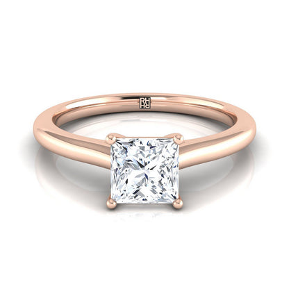 14K Rose Gold Princess Cut  Pinched Comfort Fit Claw Prong Solitaire Engagement Ring