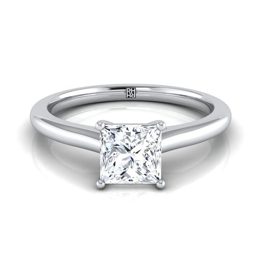 Platinum Princess Cut  Pinched Comfort Fit Claw Prong Solitaire Engagement Ring