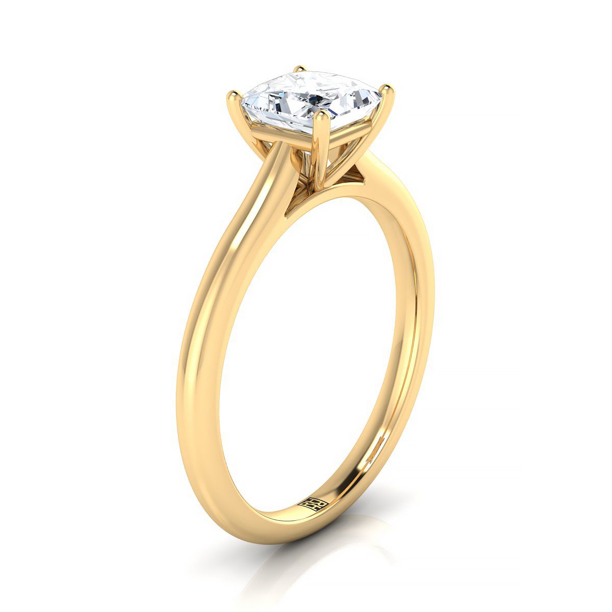 18K Yellow Gold Princess Cut  Pinched Comfort Fit Claw Prong Solitaire Engagement Ring