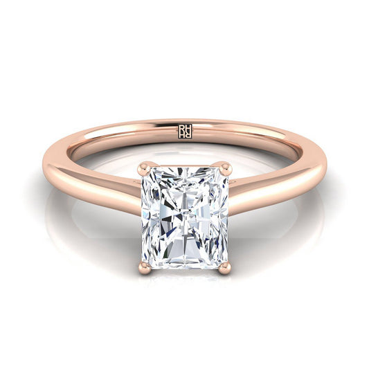 14K Rose Gold Radiant Cut Center  Pinched Comfort Fit Claw Prong Solitaire Engagement Ring