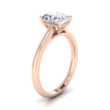 14K Rose Gold Radiant Cut Center  Pinched Comfort Fit Claw Prong Solitaire Engagement Ring