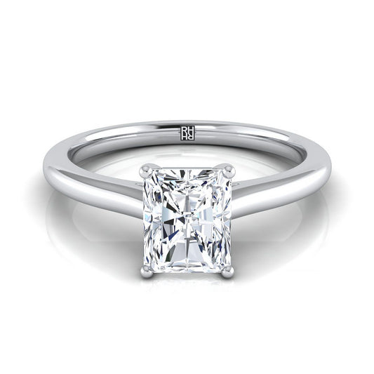 18K White Gold Radiant Cut Center  Pinched Comfort Fit Claw Prong Solitaire Engagement Ring