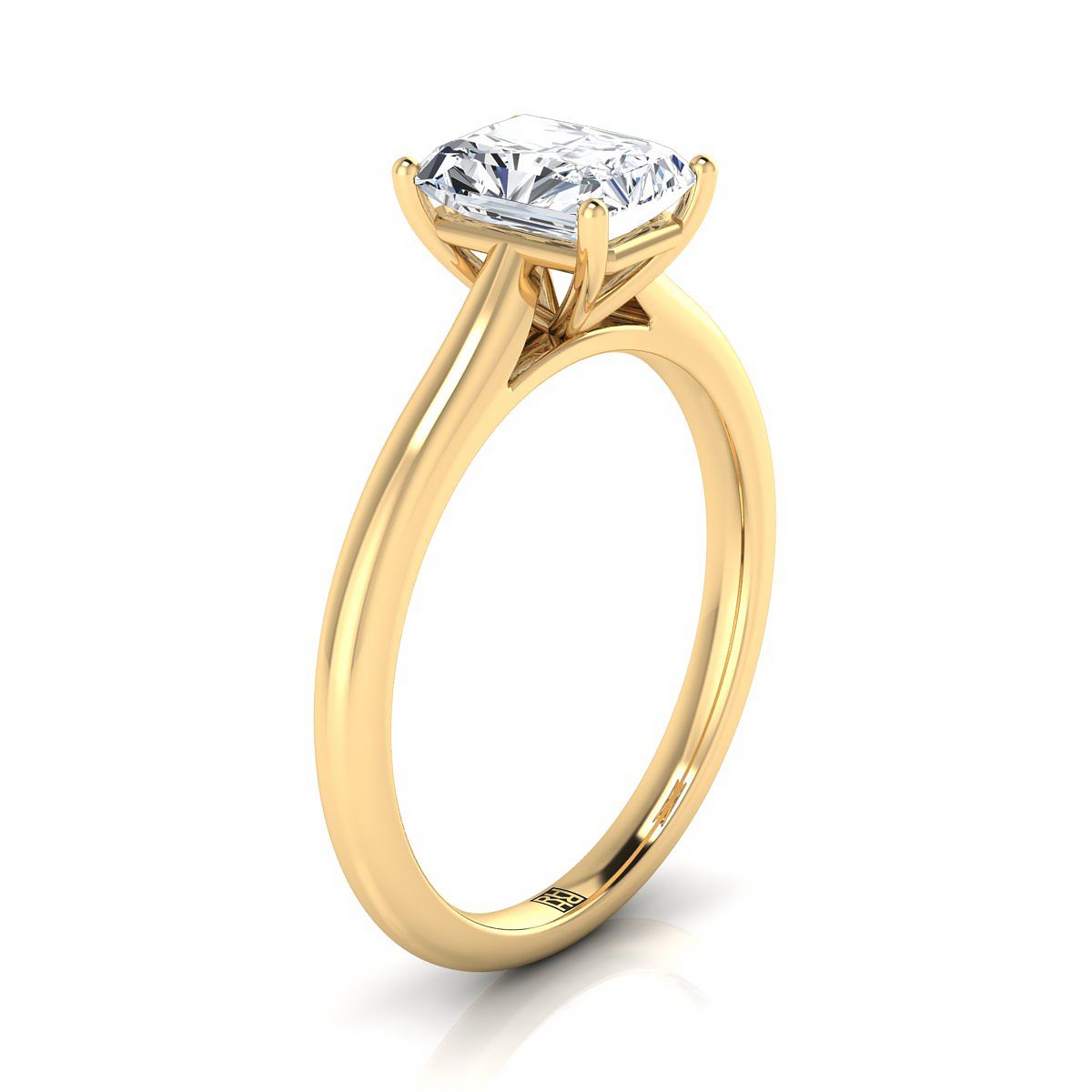 18K Yellow Gold Radiant Cut Center  Pinched Comfort Fit Claw Prong Solitaire Engagement Ring
