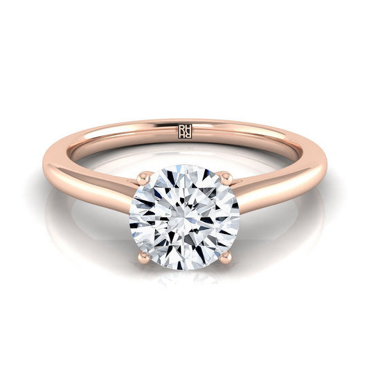 14K Rose Gold Round Brilliant  Pinched Comfort Fit Claw Prong Solitaire Engagement Ring