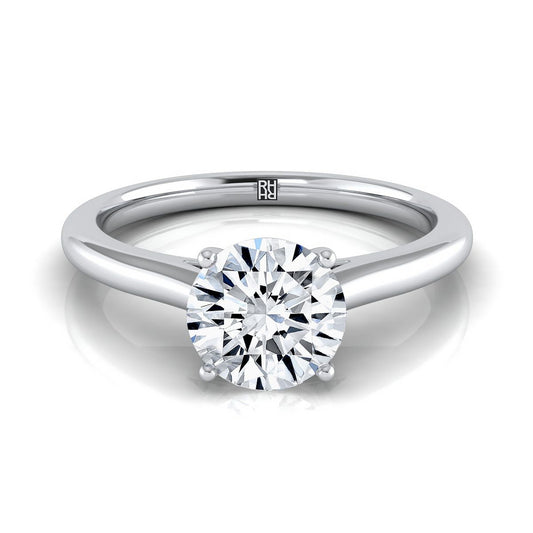 18K White Gold Round Brilliant  Pinched Comfort Fit Claw Prong Solitaire Engagement Ring