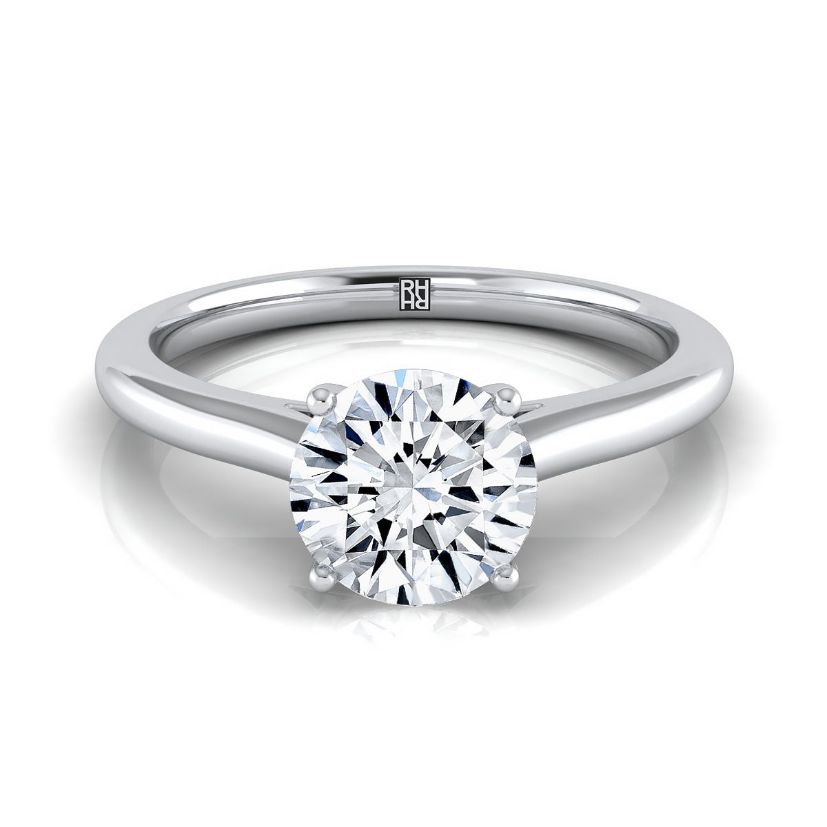 14K White Gold Round Brilliant  Pinched Comfort Fit Claw Prong Solitaire Engagement Ring