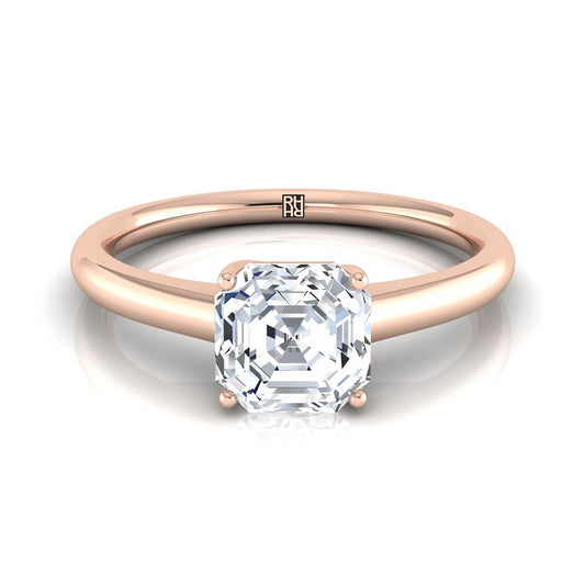 14K Rose Gold Asscher Cut Contemporary Comfort Fit Solitaire Engagement Ring