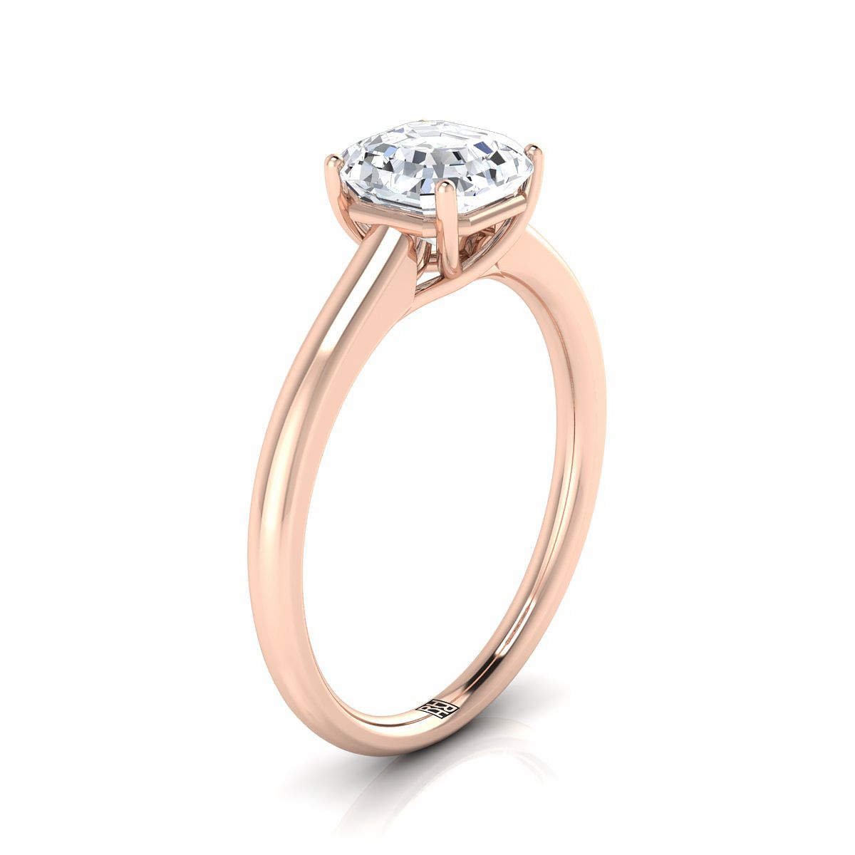 14K Rose Gold Asscher Cut Contemporary Comfort Fit Solitaire Engagement Ring