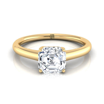 14K Yellow Gold Asscher Cut Contemporary Comfort Fit Solitaire Engagement Ring