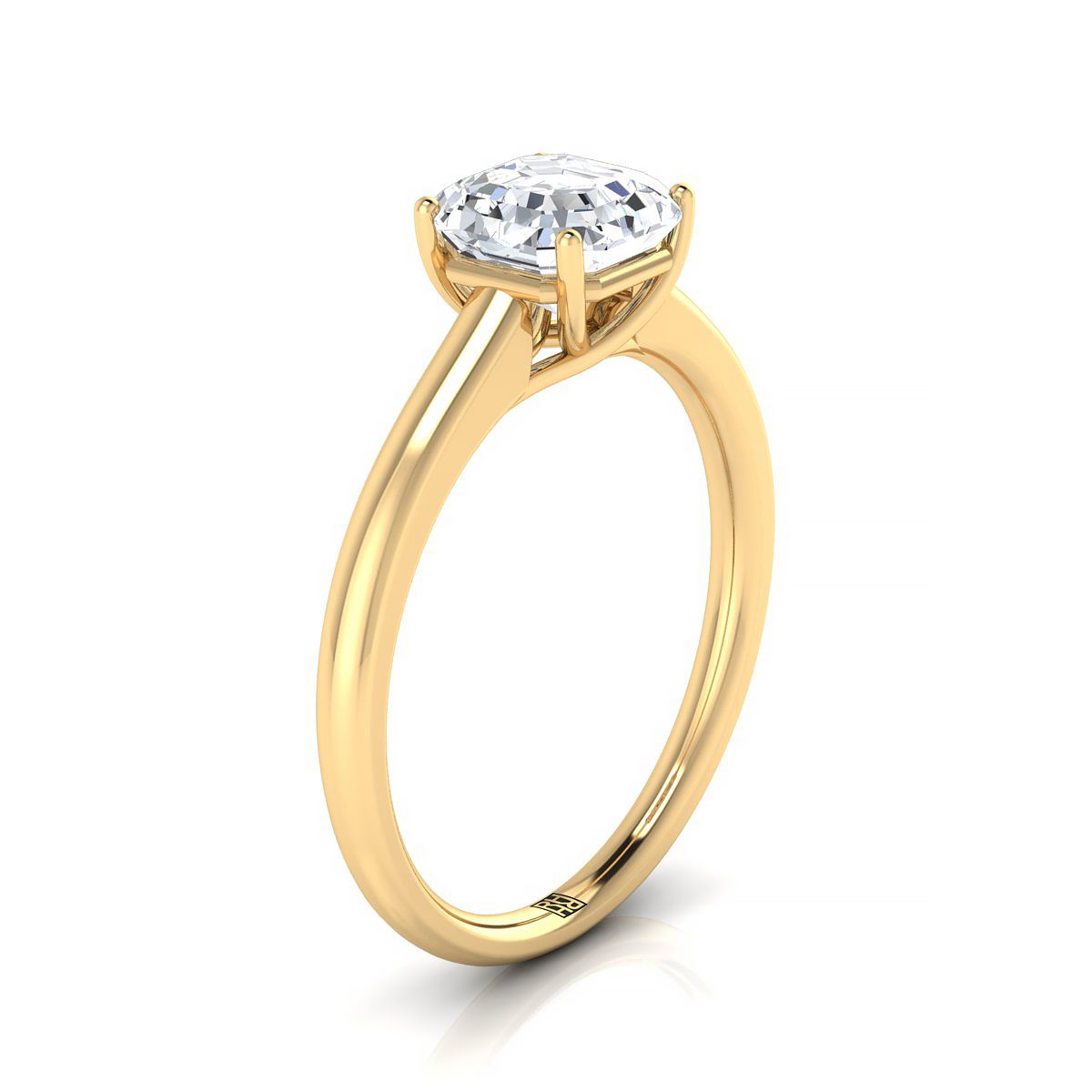 18K Yellow Gold Asscher Cut Contemporary Comfort Fit Solitaire Engagement Ring