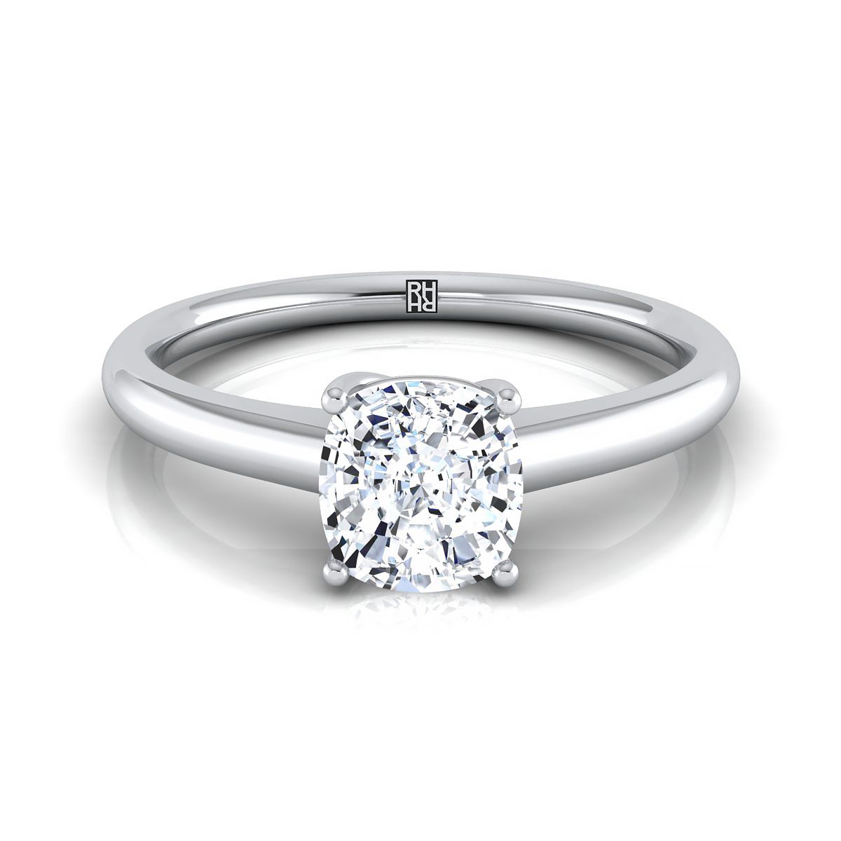18K White Gold Cushion Contemporary Comfort Fit Solitaire Engagement Ring