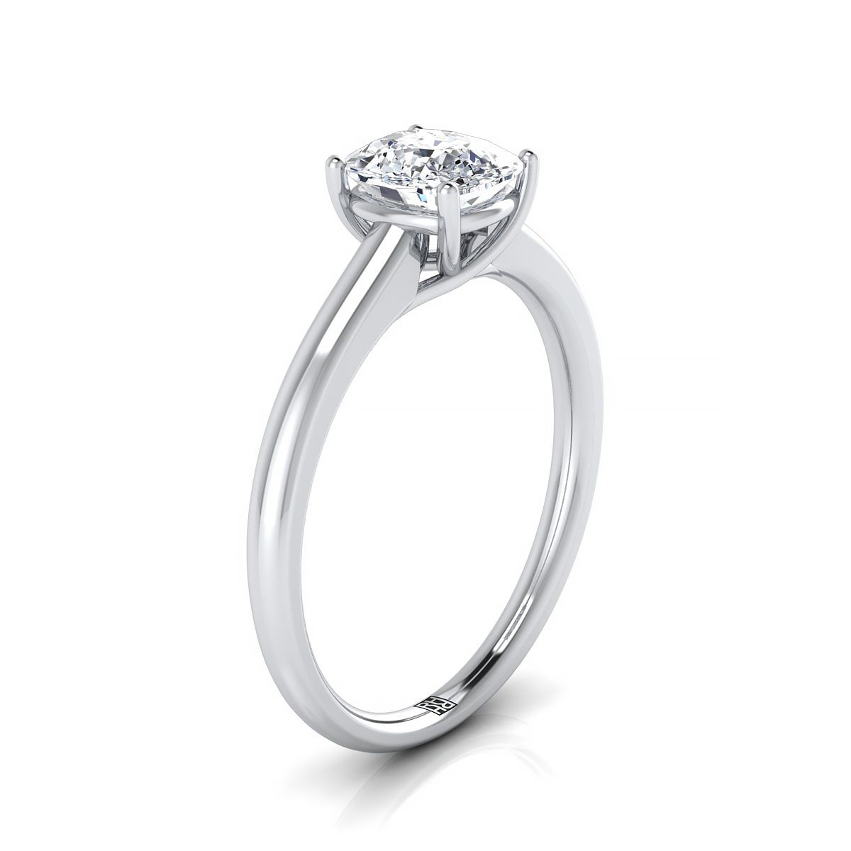 14K White Gold Cushion Contemporary Comfort Fit Solitaire Engagement Ring
