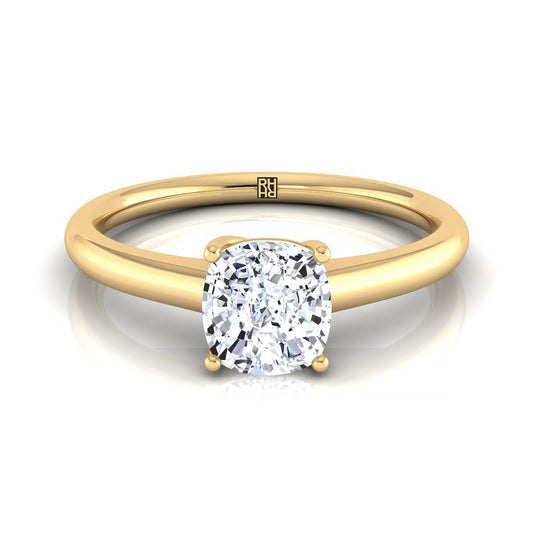 18K Yellow Gold Cushion Contemporary Comfort Fit Solitaire Engagement Ring