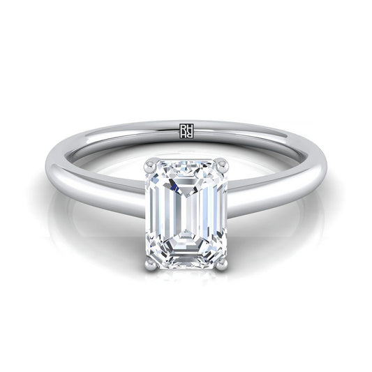 14K White Gold Emerald Cut Contemporary Comfort Fit Solitaire Engagement Ring