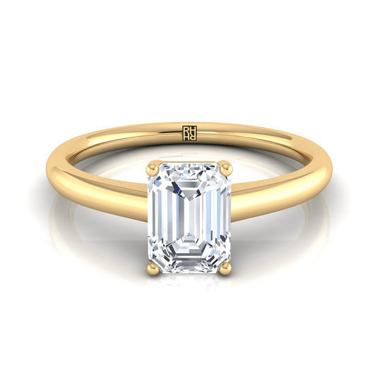 18K Yellow Gold Emerald Cut Contemporary Comfort Fit Solitaire Engagement Ring