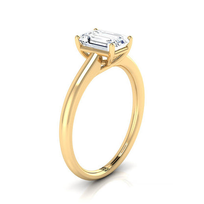 14K Yellow Gold Emerald Cut Contemporary Comfort Fit Solitaire Engagement Ring