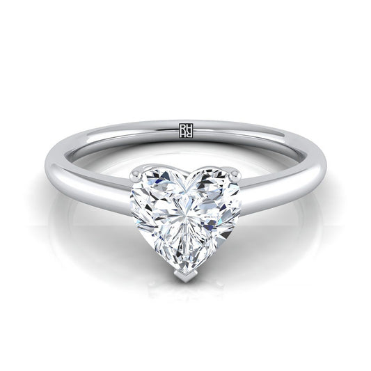 Platinum Heart Shape Center Contemporary Comfort Fit Solitaire Engagement Ring