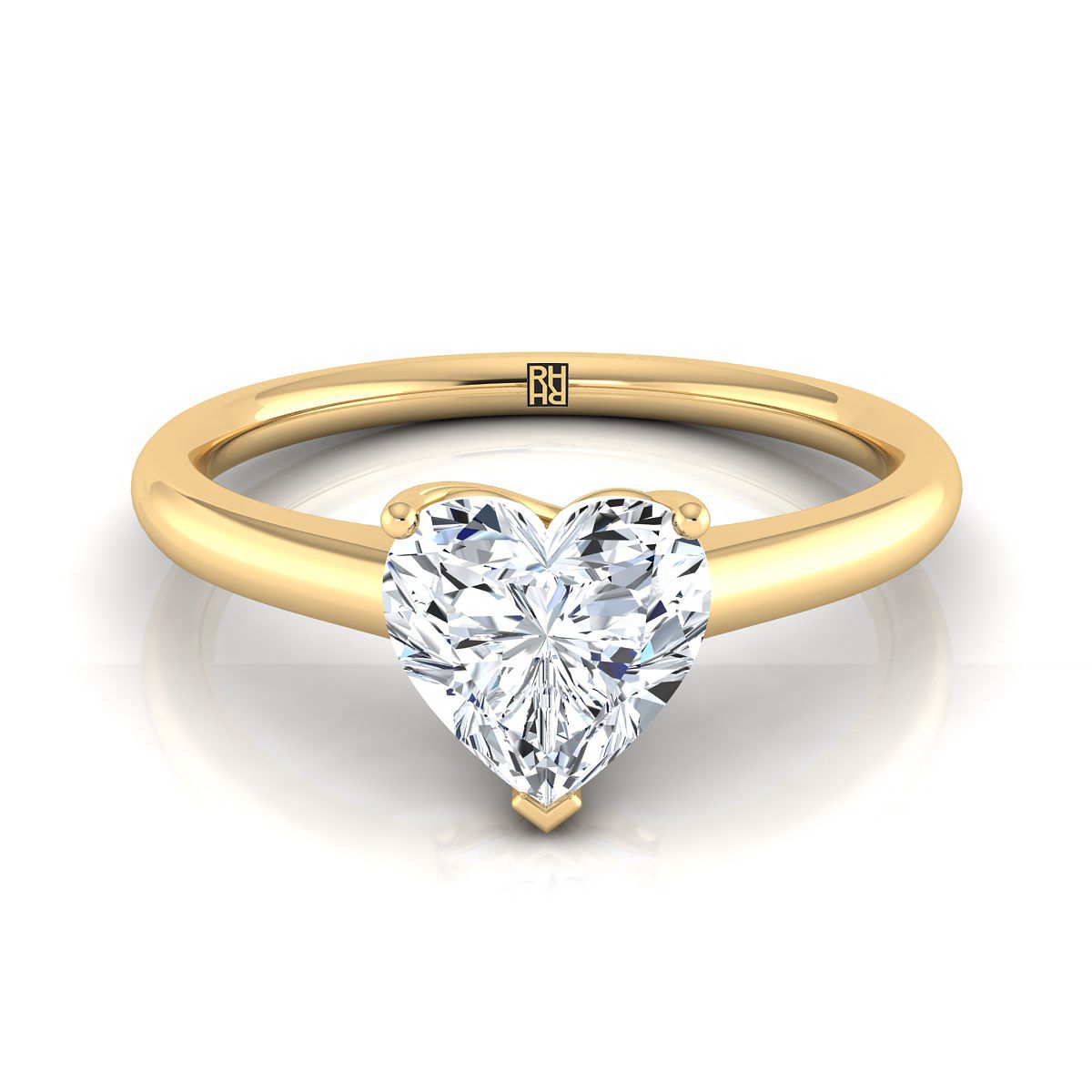 18K Yellow Gold Heart Shape Center Contemporary Comfort Fit Solitaire Engagement Ring