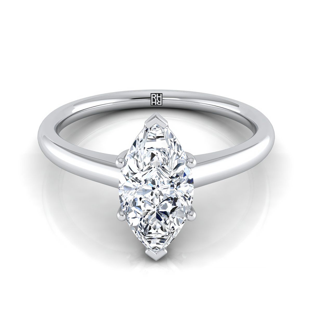 18K White Gold Marquise  Contemporary Comfort Fit Solitaire Engagement Ring