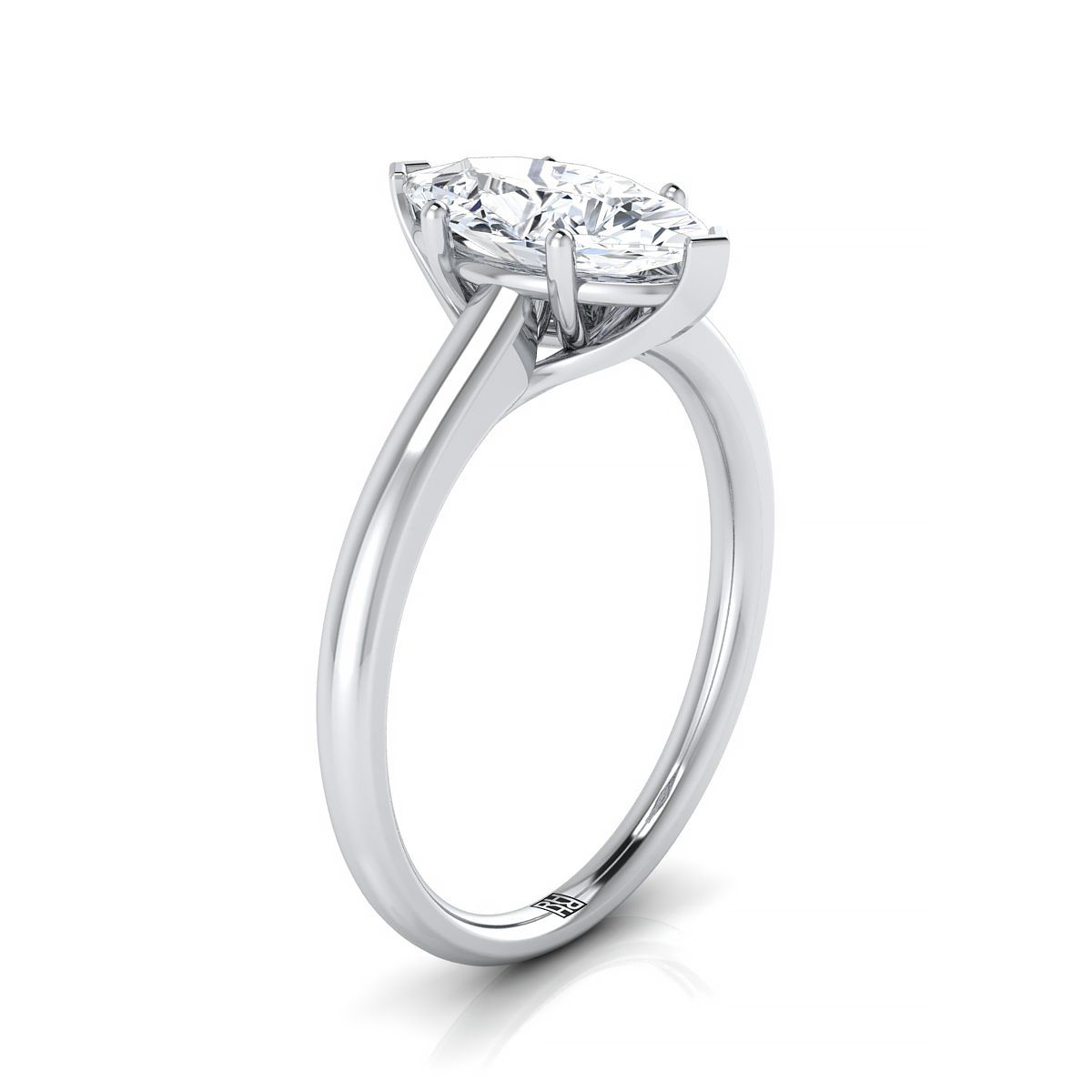 18K White Gold Marquise  Contemporary Comfort Fit Solitaire Engagement Ring