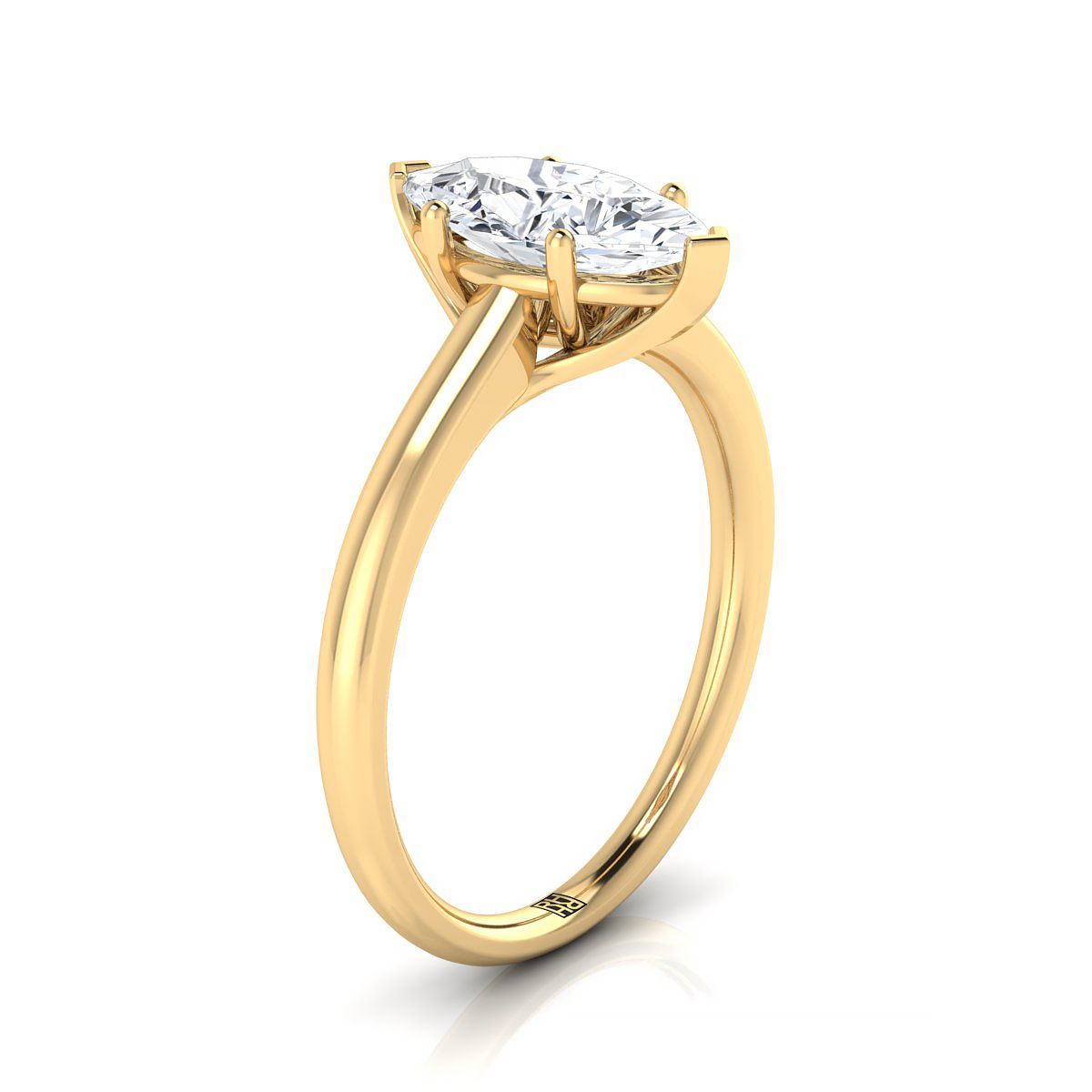 14K Yellow Gold Marquise  Contemporary Comfort Fit Solitaire Engagement Ring