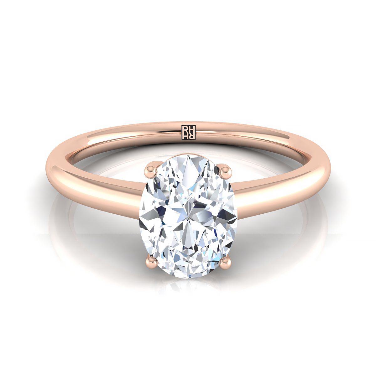 14K Rose Gold Oval Contemporary Comfort Fit Solitaire Engagement Ring
