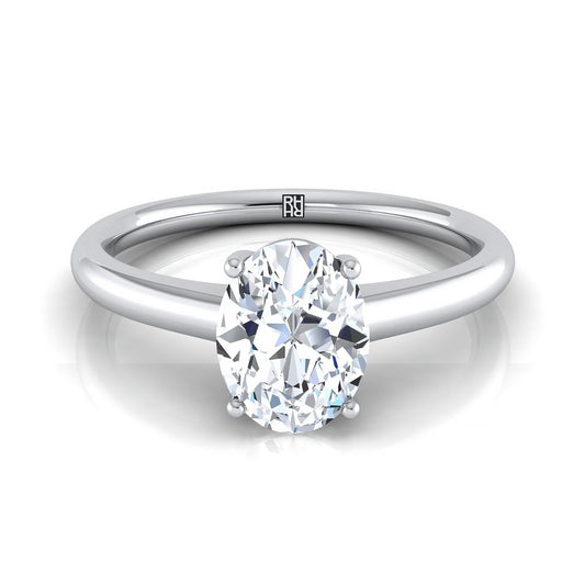 18K White Gold Oval Contemporary Comfort Fit Solitaire Engagement Ring