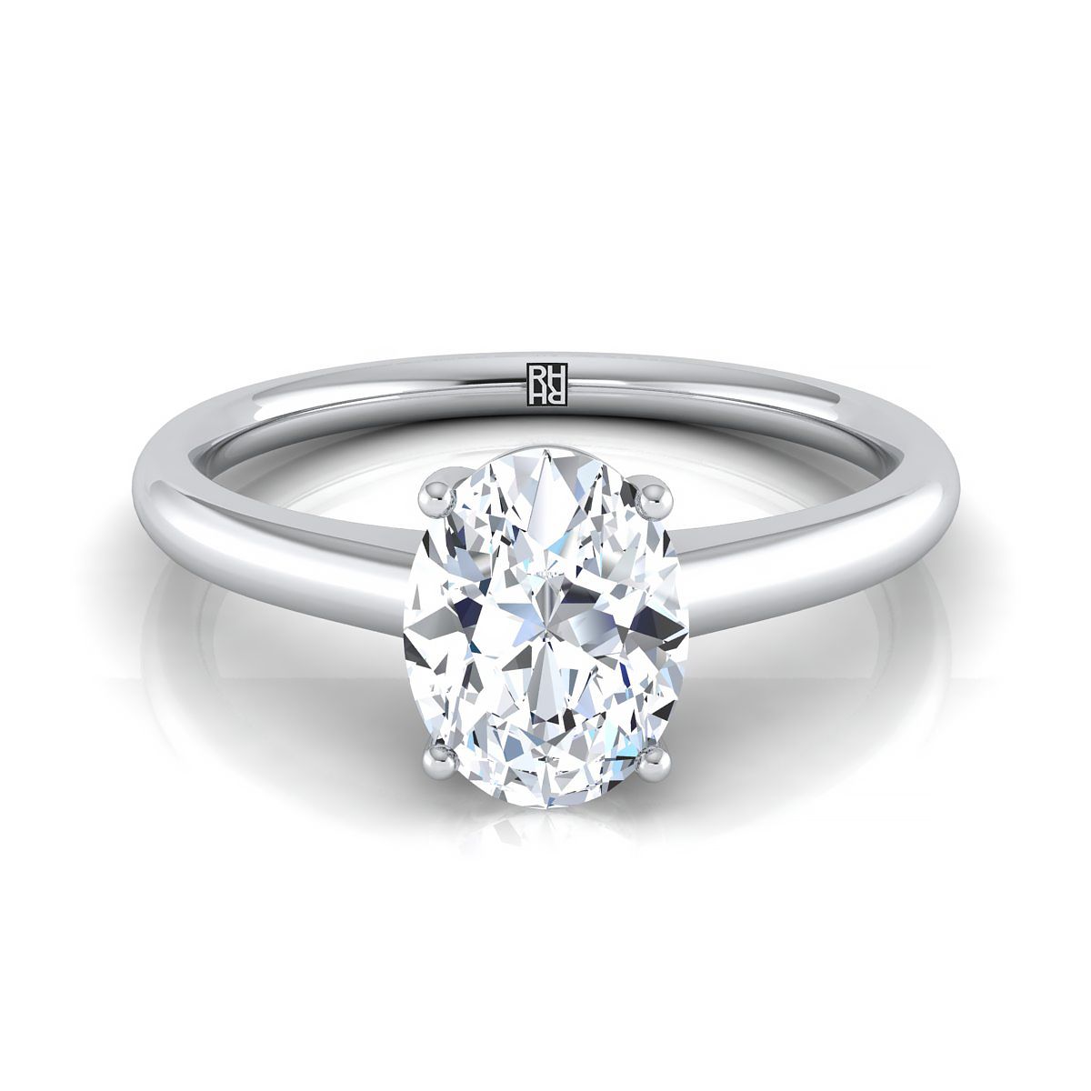 14K White Gold Oval Contemporary Comfort Fit Solitaire Engagement Ring