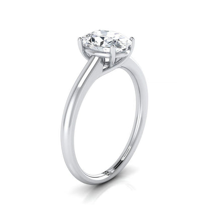 14K White Gold Oval Contemporary Comfort Fit Solitaire Engagement Ring