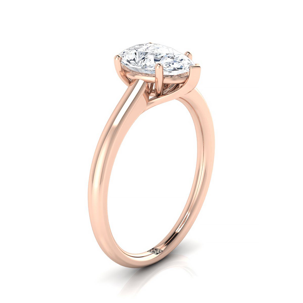 14K Rose Gold Pear Shape Center Contemporary Comfort Fit Solitaire Engagement Ring