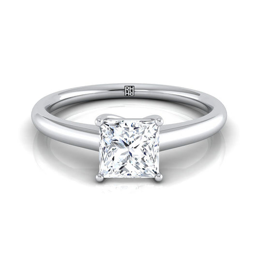 18K White Gold Princess Cut Contemporary Comfort Fit Solitaire Engagement Ring