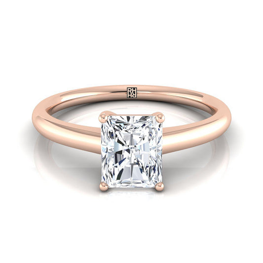 14K Rose Gold Radiant Cut Center Contemporary Comfort Fit Solitaire Engagement Ring