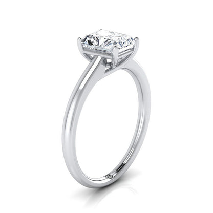 18K White Gold Radiant Cut Center Contemporary Comfort Fit Solitaire Engagement Ring