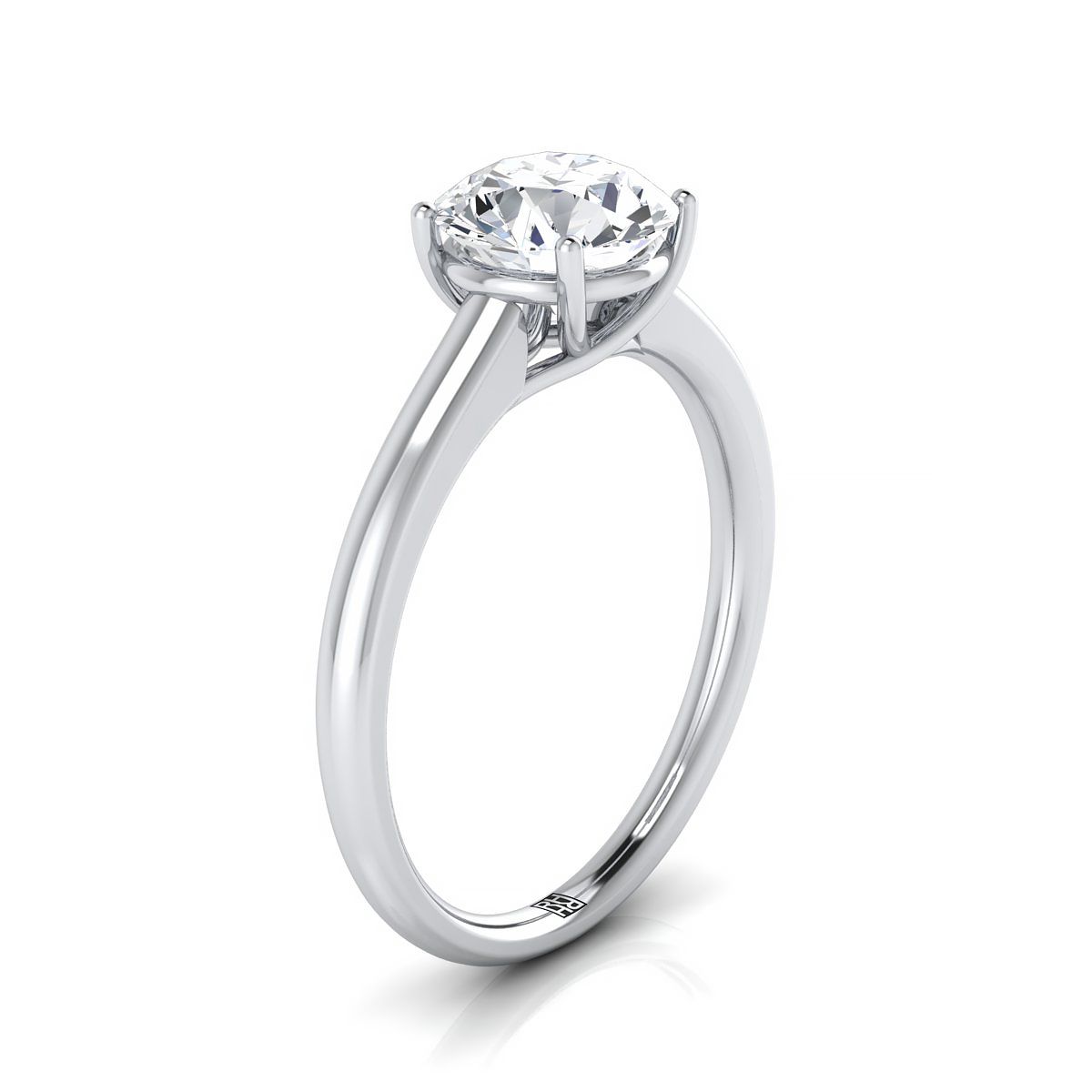 14K White Gold Round Brilliant Contemporary Comfort Fit Solitaire Engagement Ring
