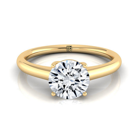 14K Yellow Gold Round Brilliant Contemporary Comfort Fit Solitaire Engagement Ring