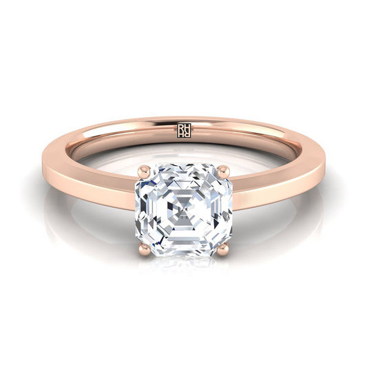 14K Rose Gold Asscher Cut  Beveled Edge Comfort Style Bright Finish Solitaire Engagement Ring