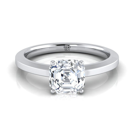 18K White Gold Asscher Cut  Beveled Edge Comfort Style Bright Finish Solitaire Engagement Ring