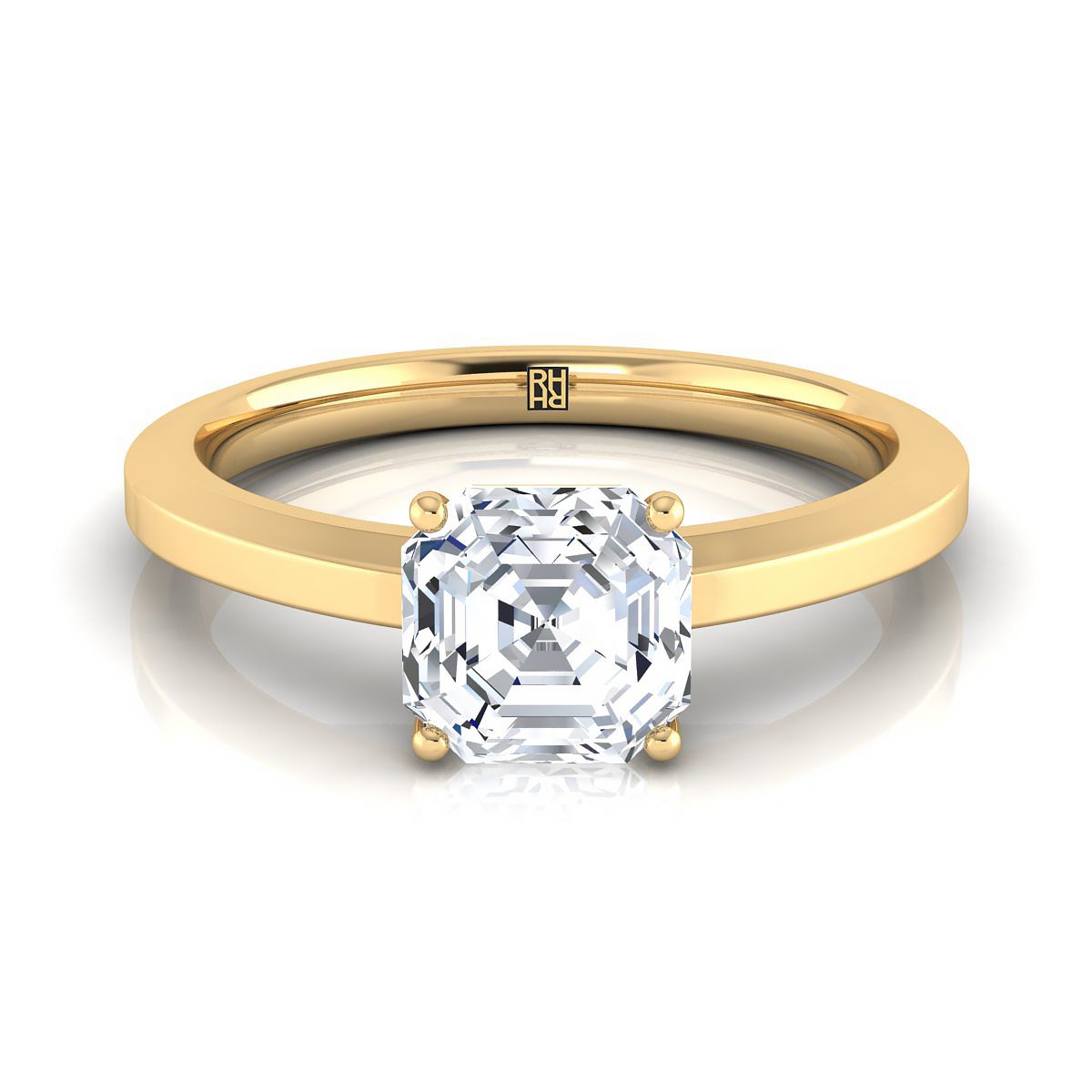 14K Yellow Gold Asscher Cut  Beveled Edge Comfort Style Bright Finish Solitaire Engagement Ring