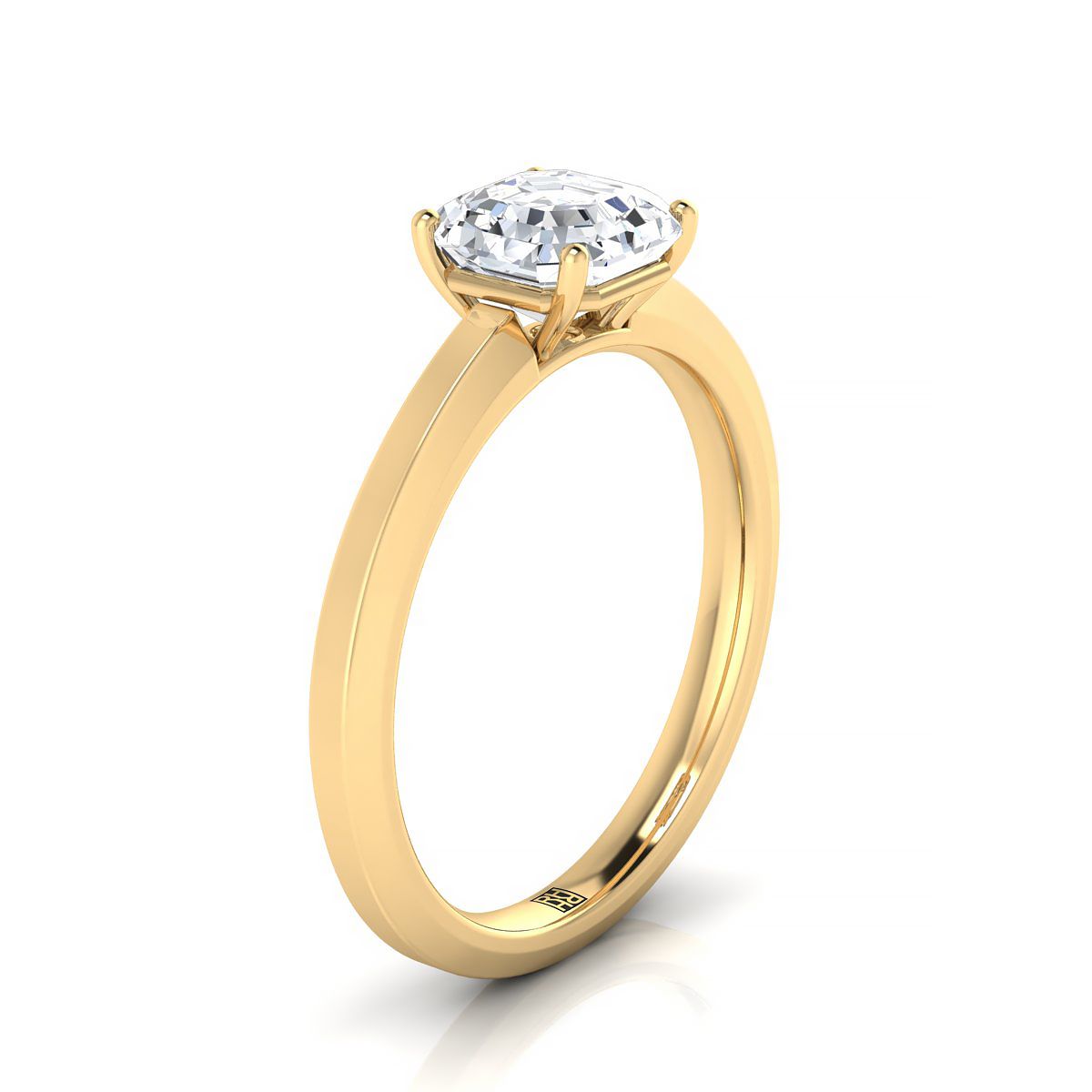 14K Yellow Gold Asscher Cut  Beveled Edge Comfort Style Bright Finish Solitaire Engagement Ring
