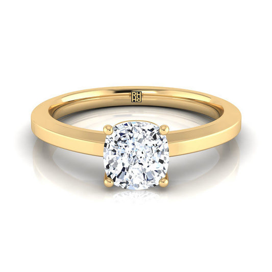 18K Yellow Gold Cushion  Beveled Edge Comfort Style Bright Finish Solitaire Engagement Ring