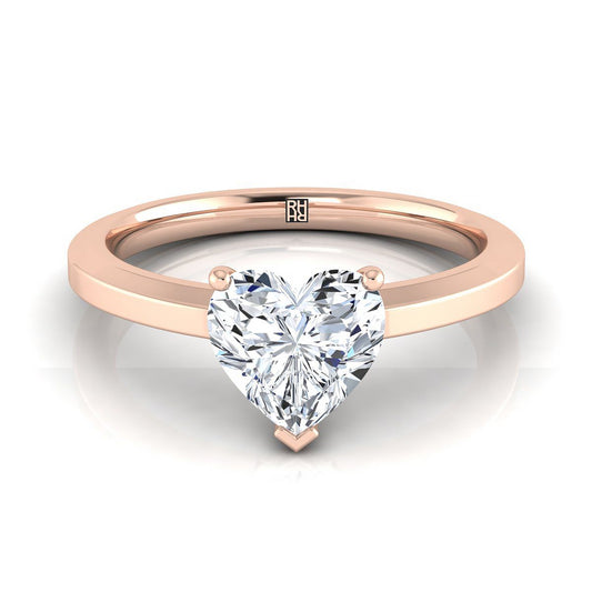 14K Rose Gold Heart Shape Center  Beveled Edge Comfort Style Bright Finish Solitaire Engagement Ring