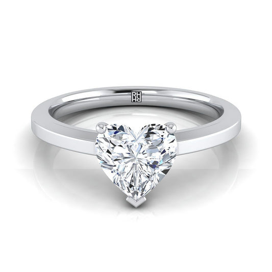 18K White Gold Heart Shape Center  Beveled Edge Comfort Style Bright Finish Solitaire Engagement Ring