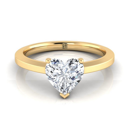 14K Yellow Gold Heart Shape Center  Beveled Edge Comfort Style Bright Finish Solitaire Engagement Ring